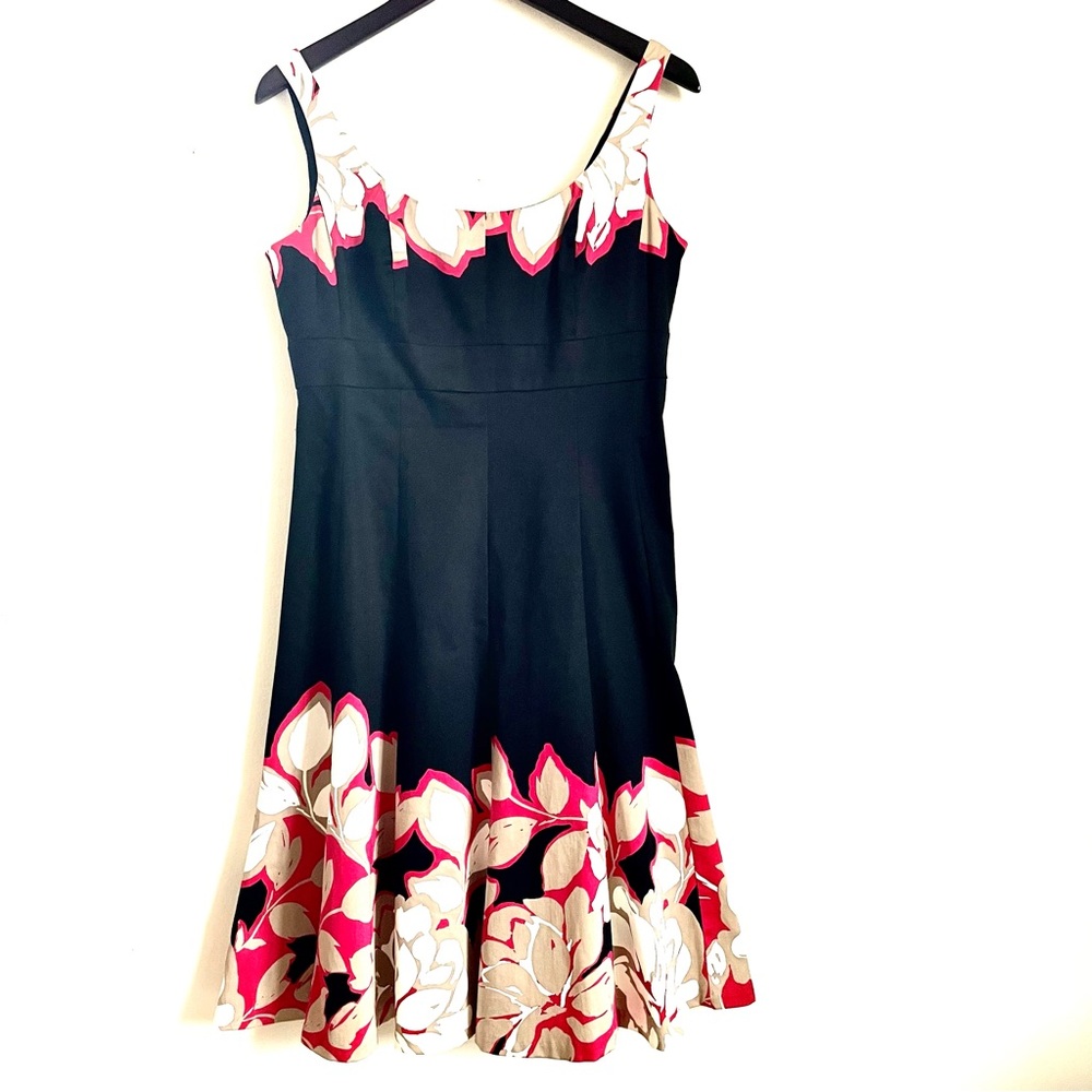 Nine West Floral Empire Waist Fit And Flare Mini Dress In Black & Pink Size 10